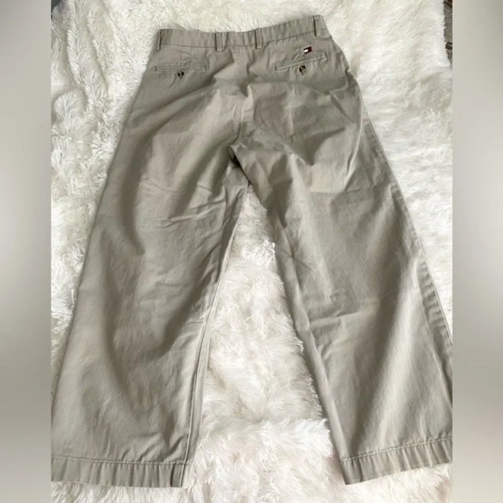 Tommy Hillfiger Vintage Pleated Chinos Casual Cotton Pants Beige Size 38X30